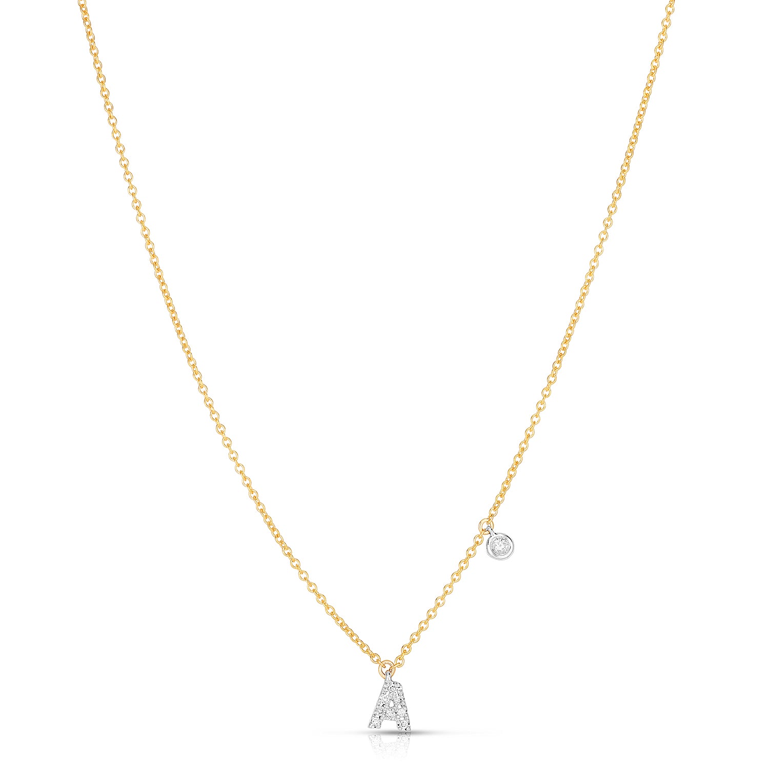 Sabel Collection 14K Yellow and White Gold Diamond Miniature Initial Pendant Necklace